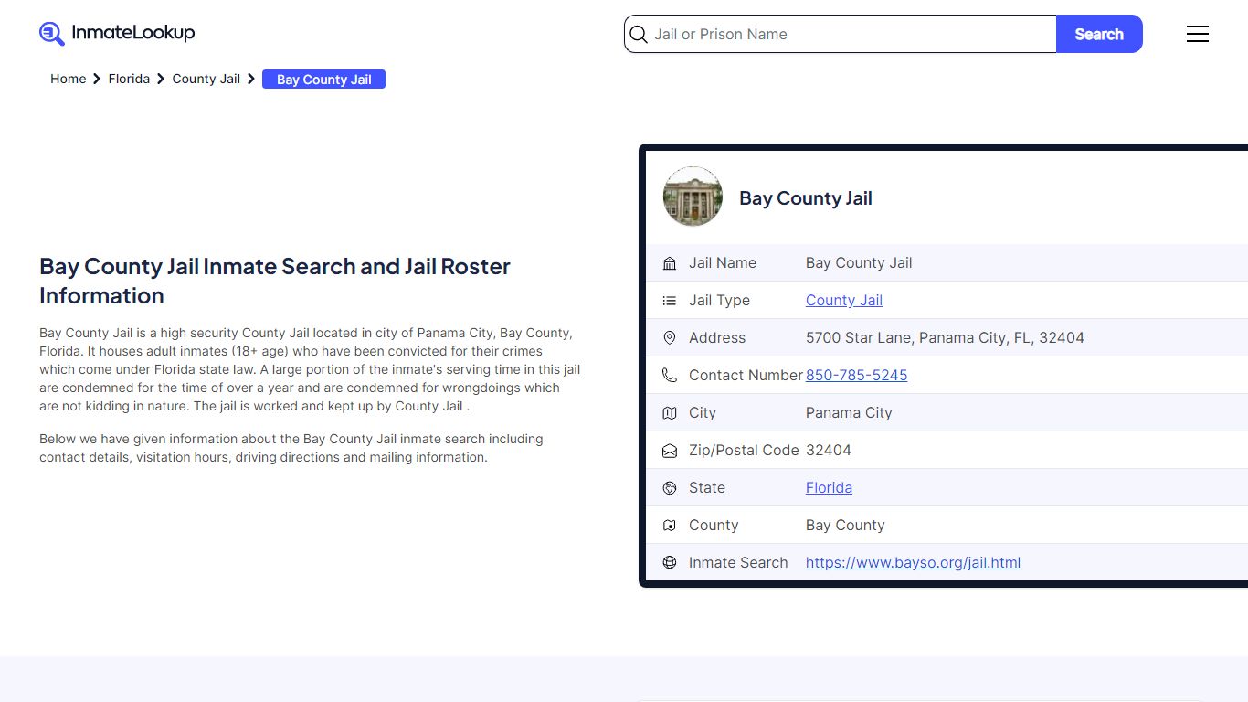 Bay County Jail Inmate Search and Jail Roster Information - Inmate Lookup
